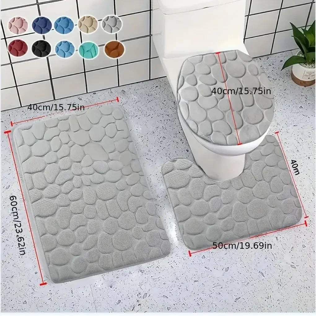 tapis toilette moderne gris marron bleu marine texture galet anti dérapant absorbant tapis bain