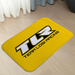 tapis moderne antidérapant noir blanc jaune bleu logo tlr racing geometrique salon entrée