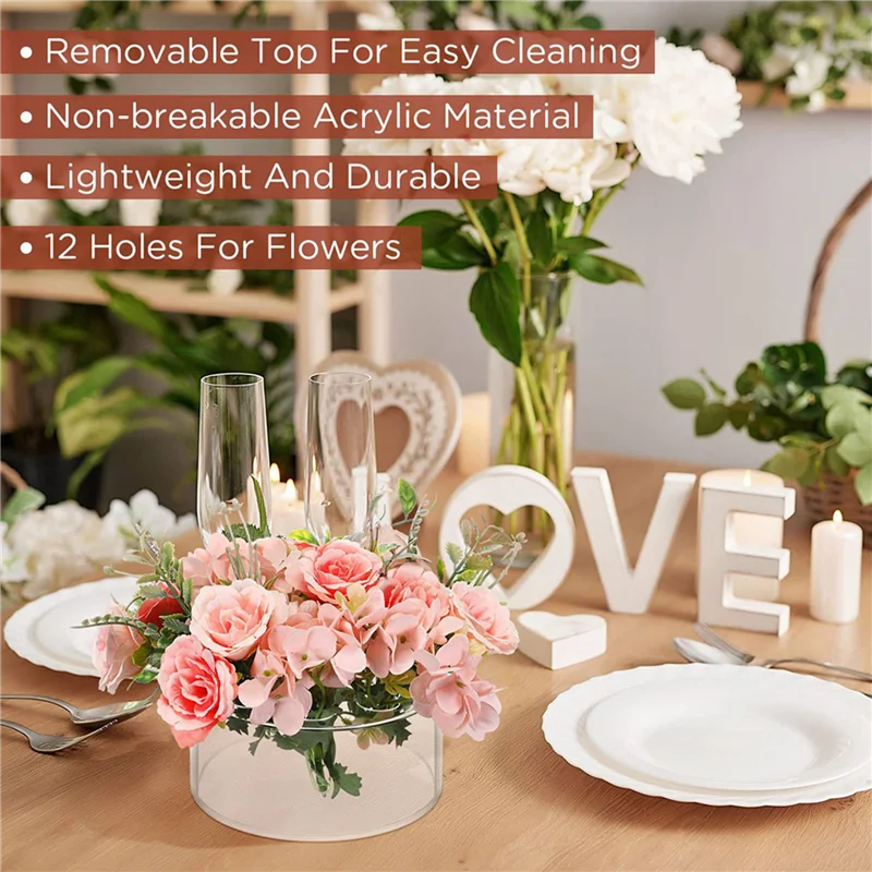 vases transparents acrylique moderne troués 12 orifices decoration fleurs mariage table centre
