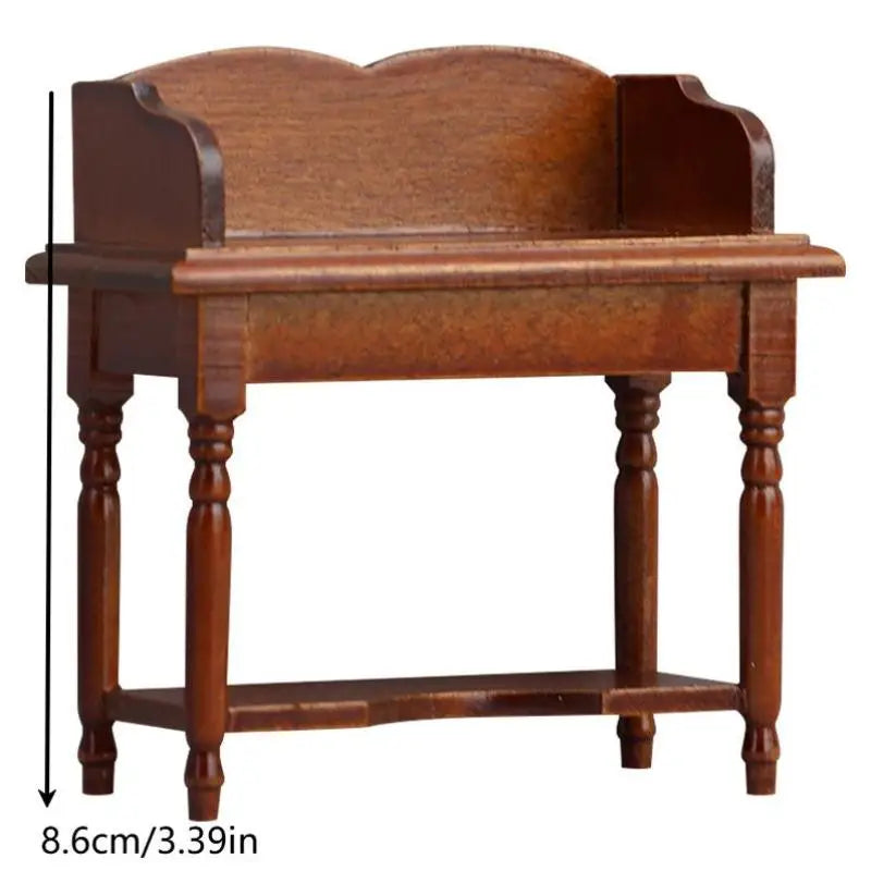 table toilette miniature 1/12 bois marron clair classique horloge livre cactus arrosoir