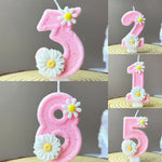 bougies anniversaire chiffres rose blanche marguerites paillette décoratives enfantines