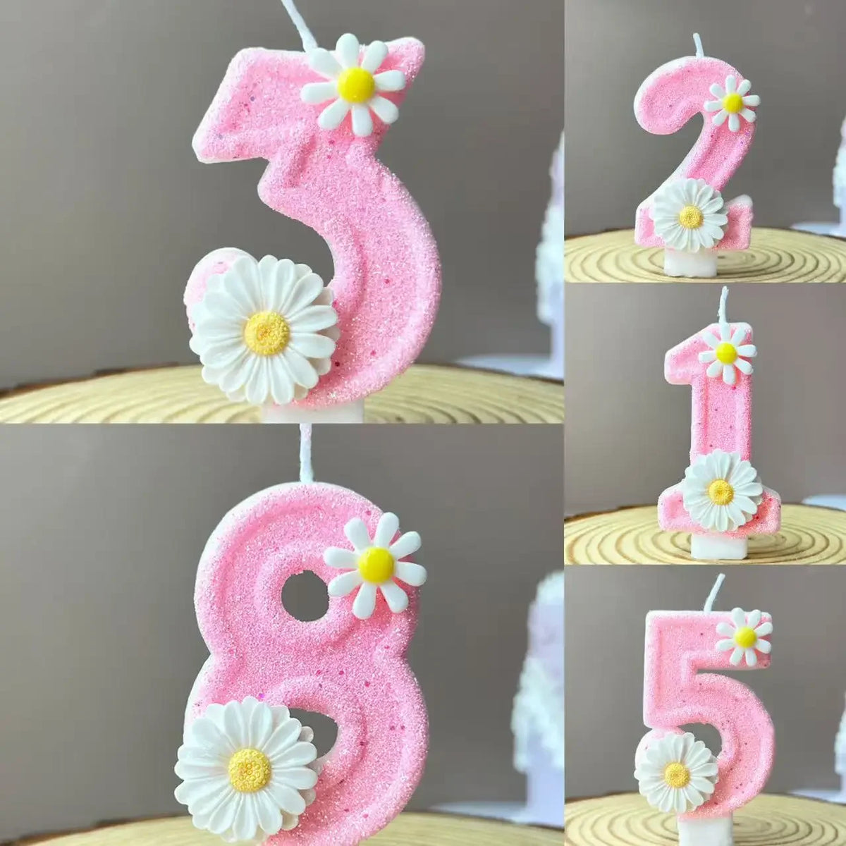 bougies anniversaire chiffres rose blanche marguerites paillette décoratives enfantines