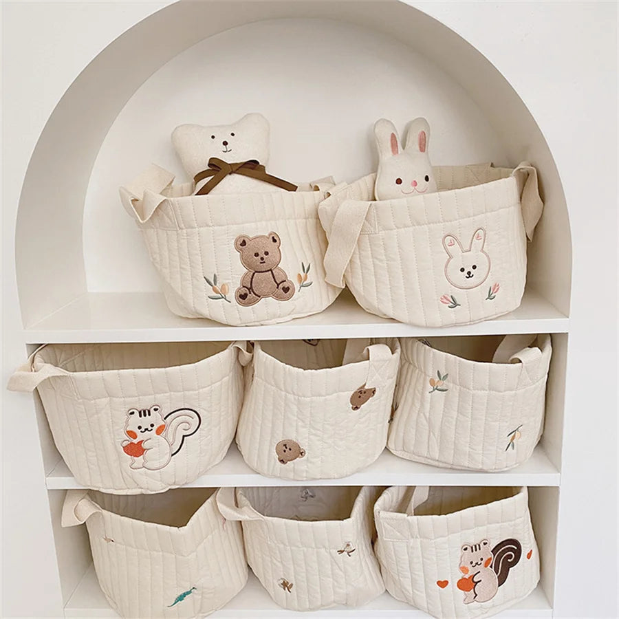 panier rangement enfantin ours mignon quilté sac stockage jouets écologique poignées amovibles