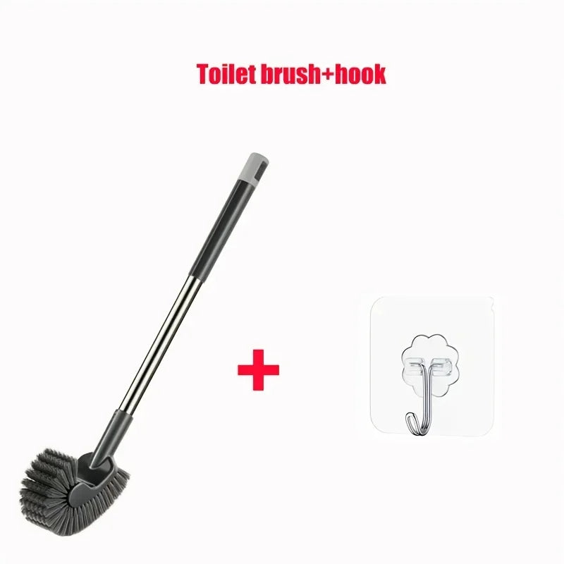 brosse wc acier inoxydable gris bristles noirs moderne adhésif crochet long manche