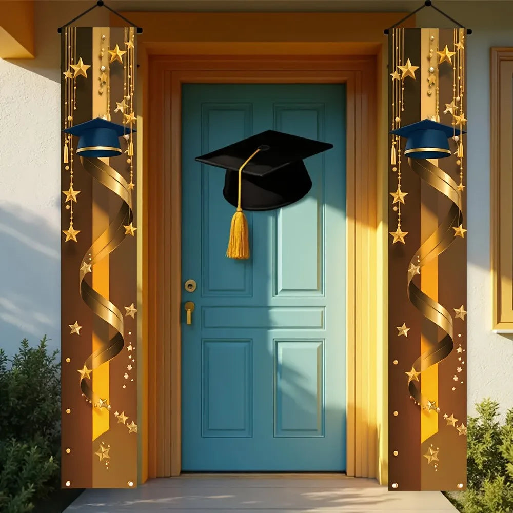 rideau porte fête diplômes étoiles or rubans caps académique clips
