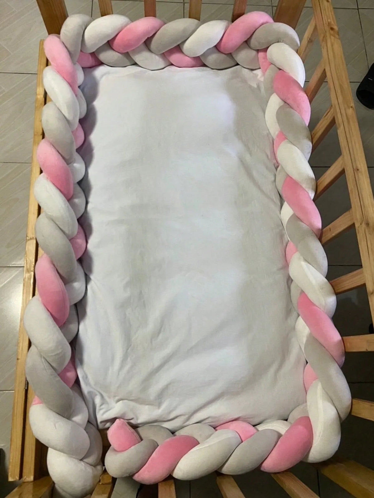 coussin lit tressé berceau bébé protection lit enfant doux blanc rose gris