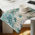 serviette table vintage fleurie polyestercoton couleurs vrb blanc tasse good morning