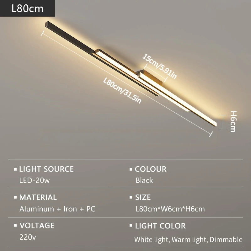 lampe murale moderne noir led dimmable télécommande minimaliste éclairage quotidien 120cm 100cm 80cm