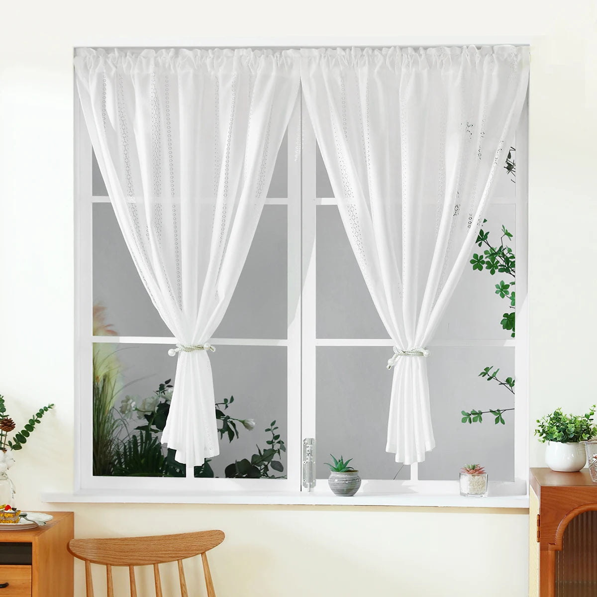 rideau moderne transparent blanc points noirs polyester simple fenêtre cuisine 130cm 60cm 100cm 60cm