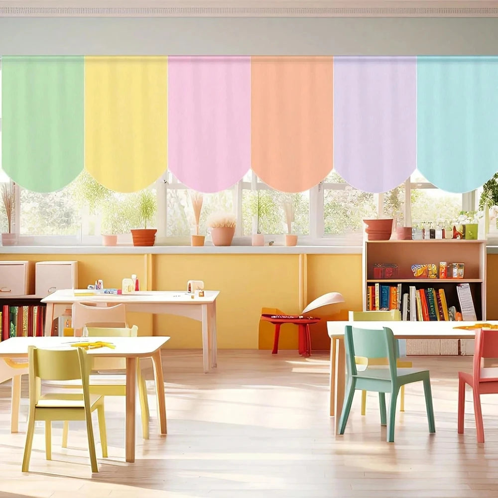 rideaux polyester crayon motif anniversaire retour école moderne enfantin jaune rose blanc