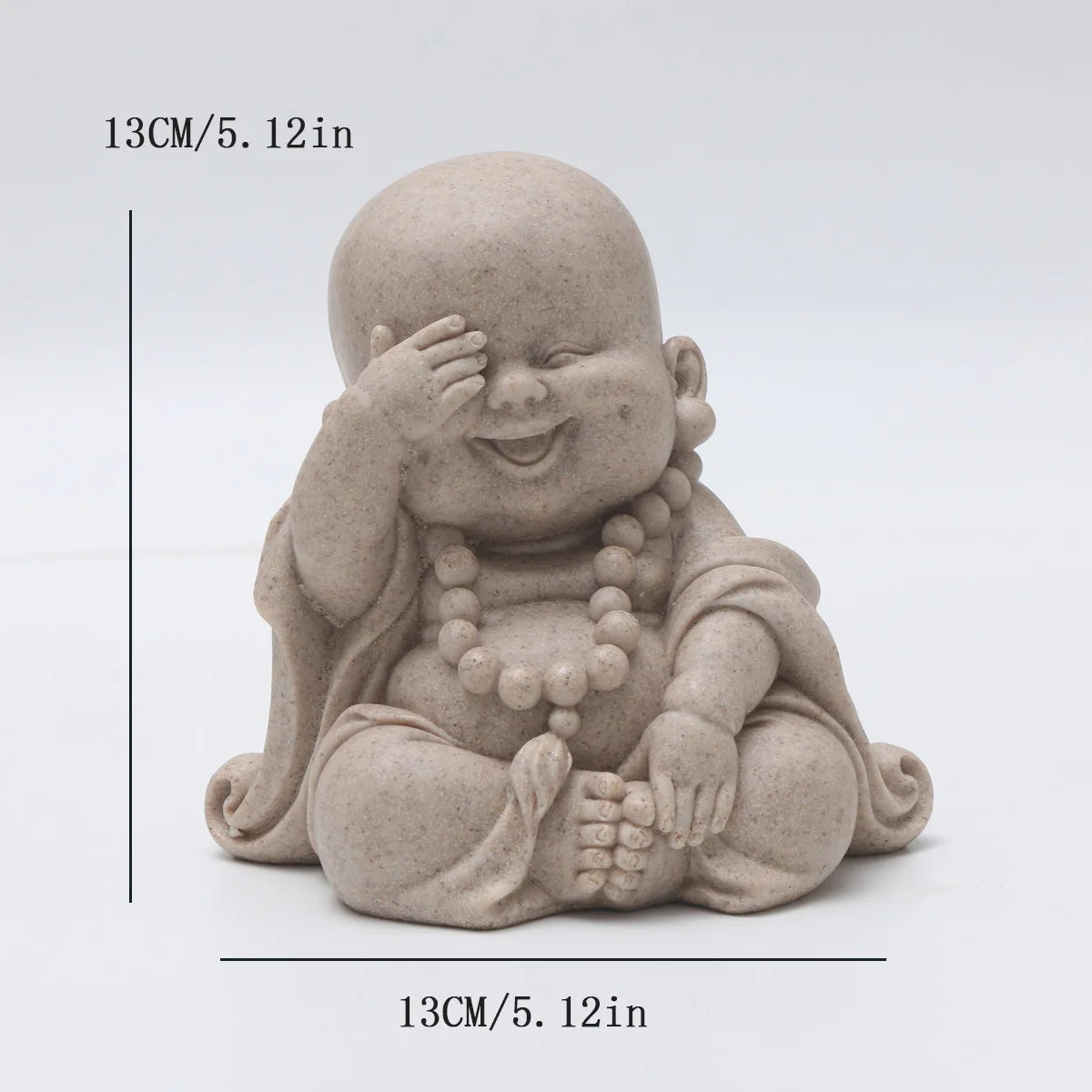 statuettes bouddha enfant résine beige clair marron motifs dorés zen