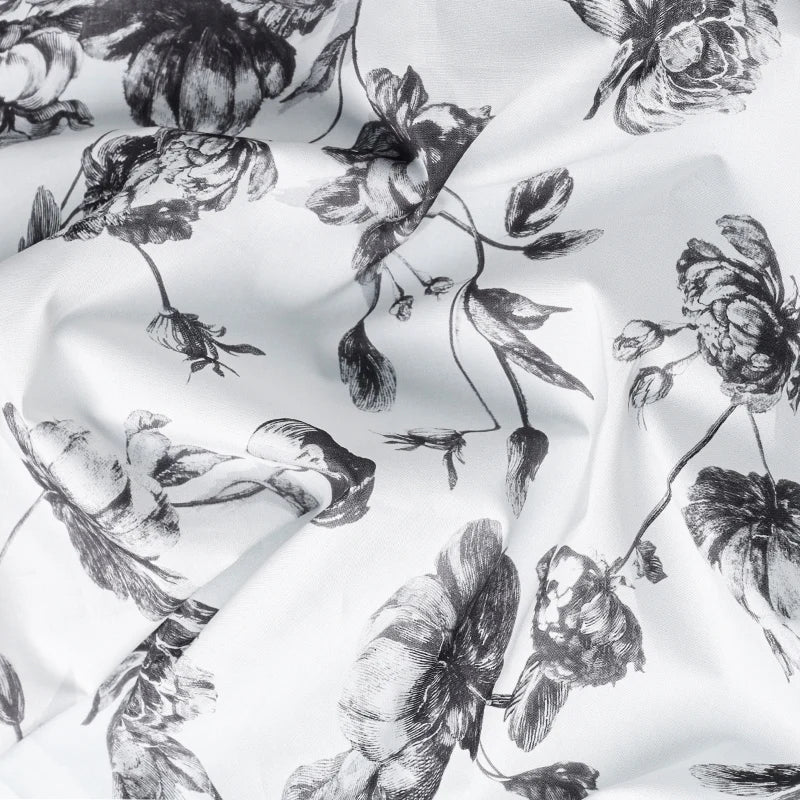 tissu floral peonies brocart rouleau blanc noir motifs gravure classique materiaux bricolage decoration maison