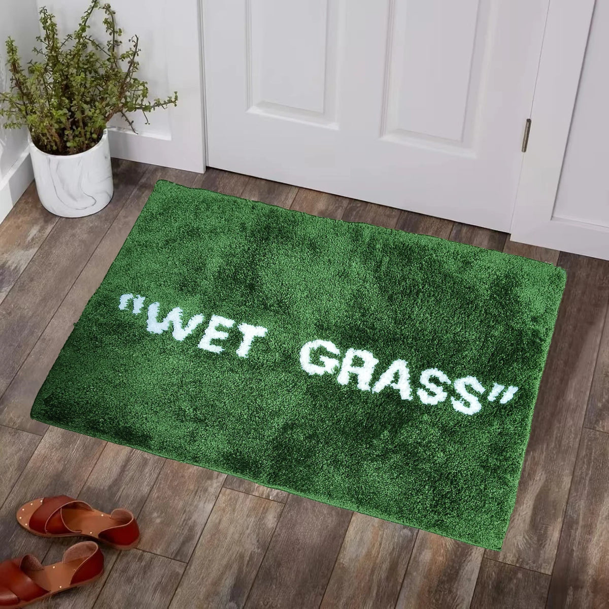 tapis vert imitation herbe lettre blanche antidérapant polyester moderne salon chambre
