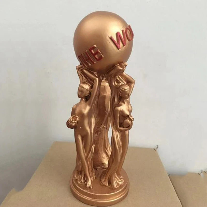 statue décorative résine bronze rouge figurines féminines globe art déco classement