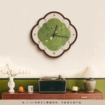 horloge murale moderne motif feuilles vert clair bois bambou salon étude quartz aiguille