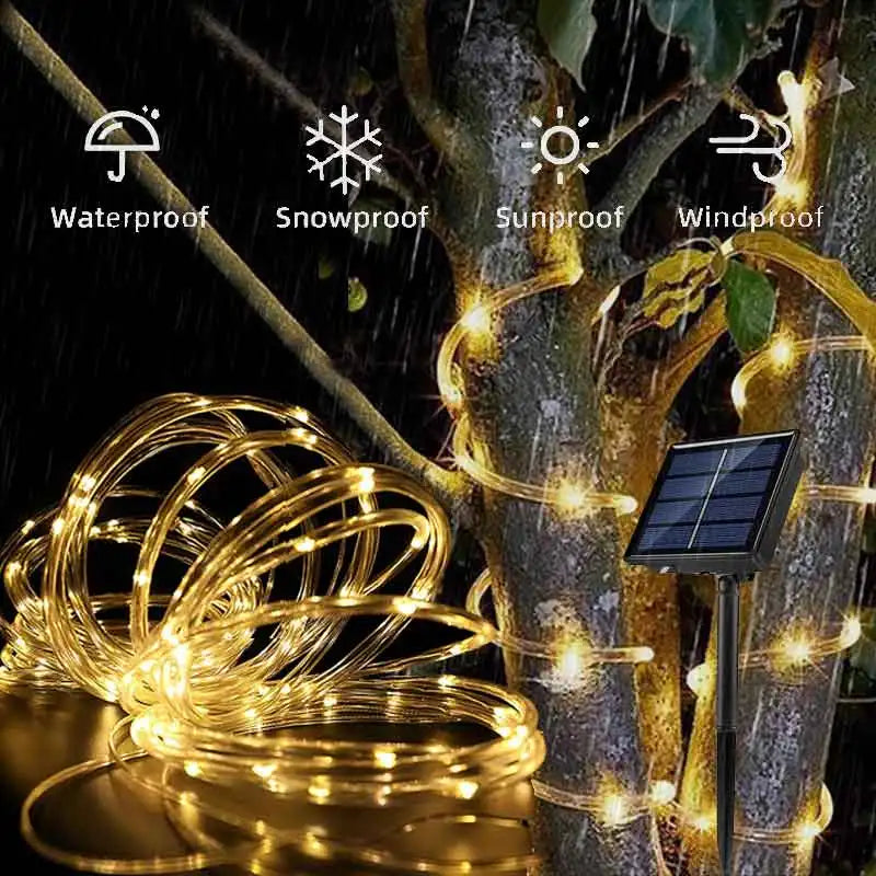 guirlande led solaire flexible modes lumineux multicolore extérieure festive spirale
