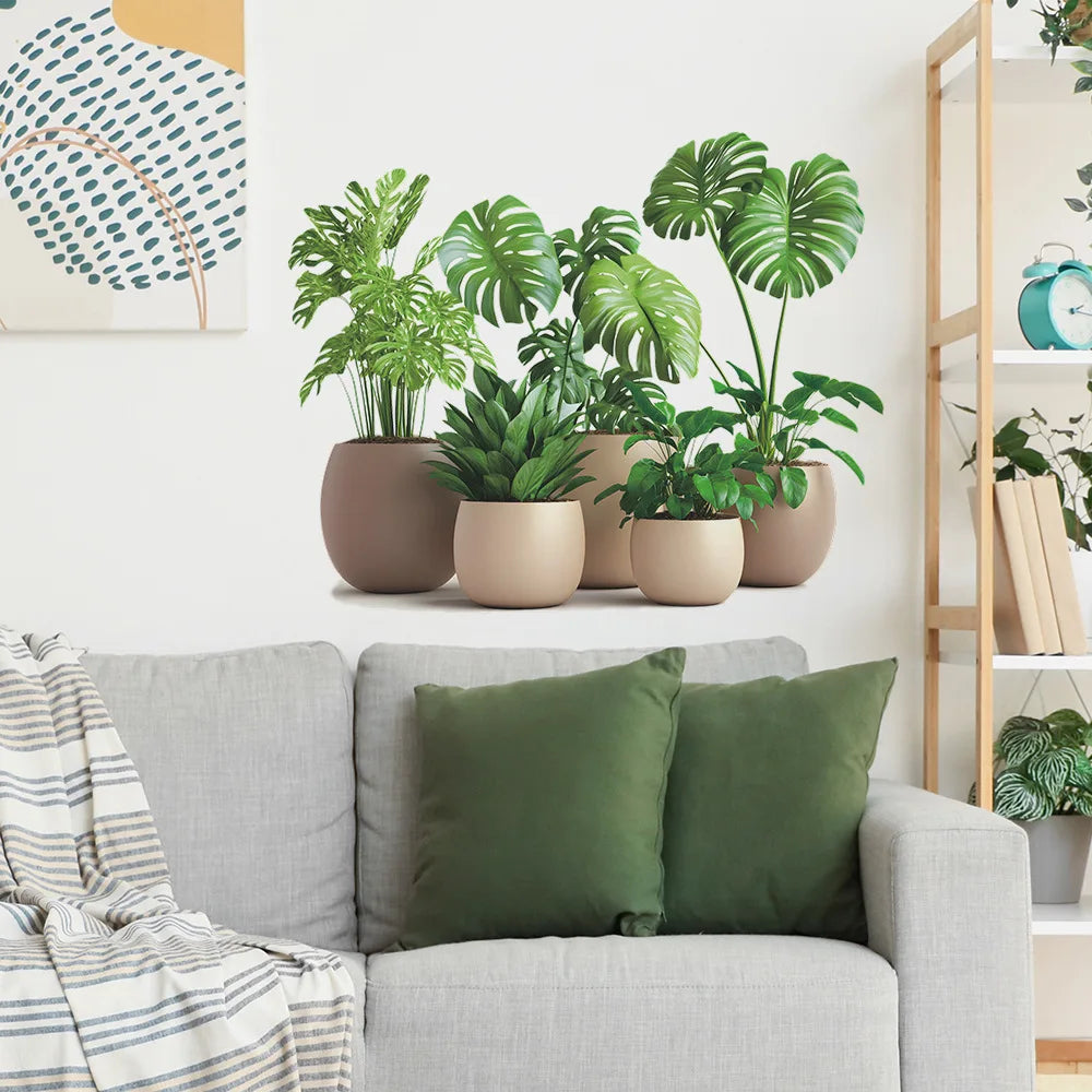 sticker mural plantes pots décoration intérieure moderne adhésif résistant eau chambre salon