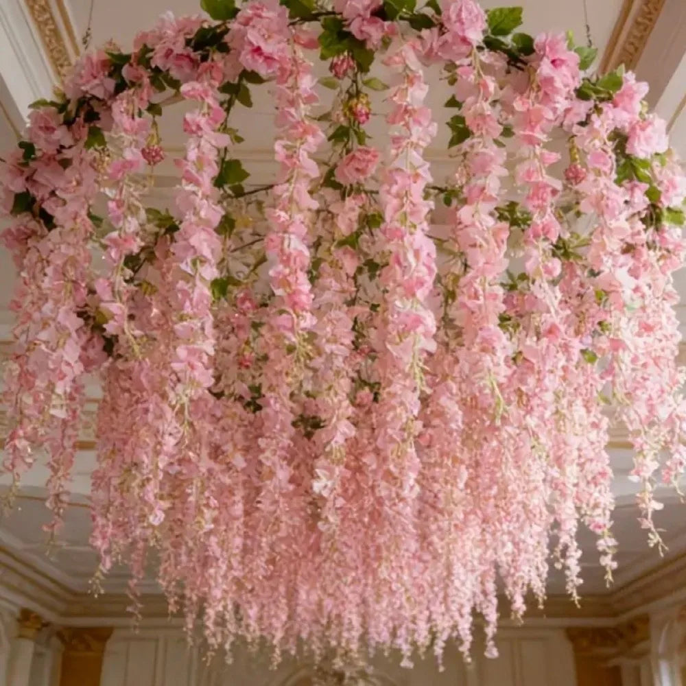 guirlande fleurs artificielles rose clair mariage romantique décor intérieur fêtes anniversaire clips fixations