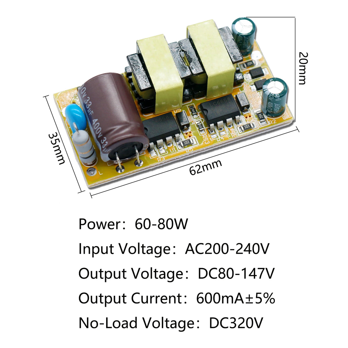 transformateur led alimentation 30w 50w 60w 80w jaune circuits imprimés condensateurs diodes résistances