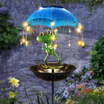 statue grenouille parapluie abreuvoir oiseaux deco jardin lumiere solaire vert bleu moderneextérieur fantaisiste led