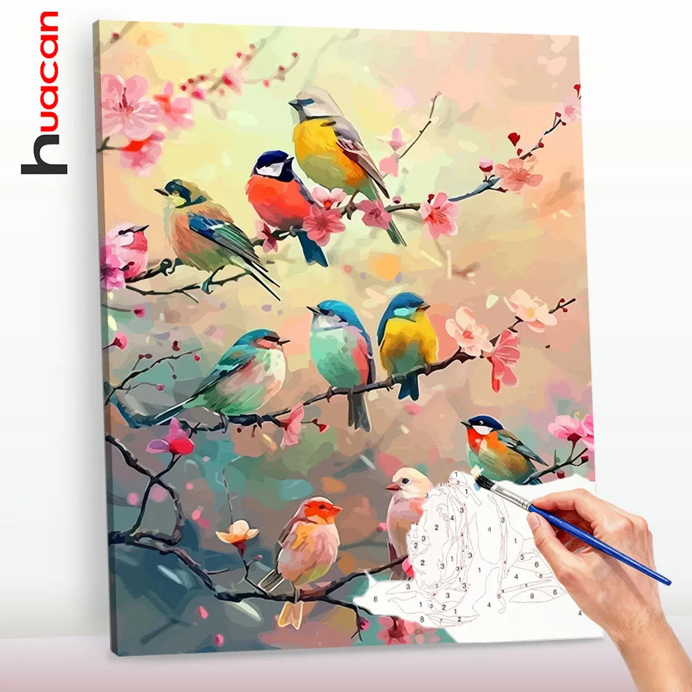 tableau peindre oiseaux fleurs moderne toile diy peinture propylène decoration multicolore floral