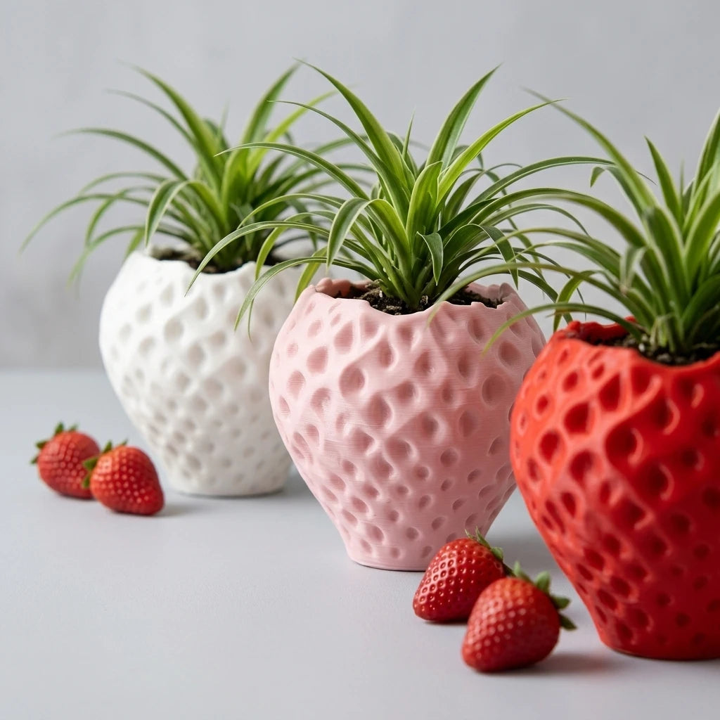 pots fleurs texture fraise rouge blanc rose modernes décoration intérieure plantes gaieté durable