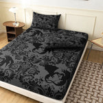 draps plats taies oreillers motif dragons noir classique imprimé gothique lit