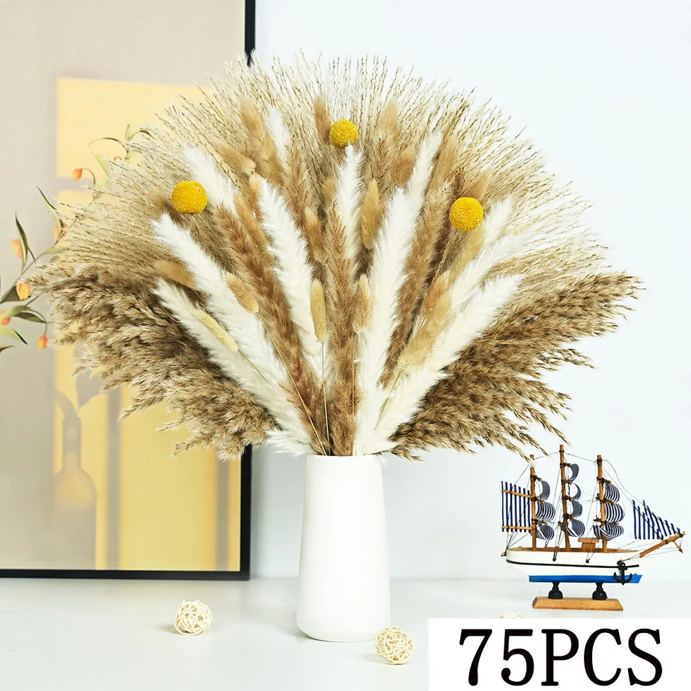 bouquet fleurs séchées naturelles vase boho décoration intérieure anniversaire noël valentin rouille blanc