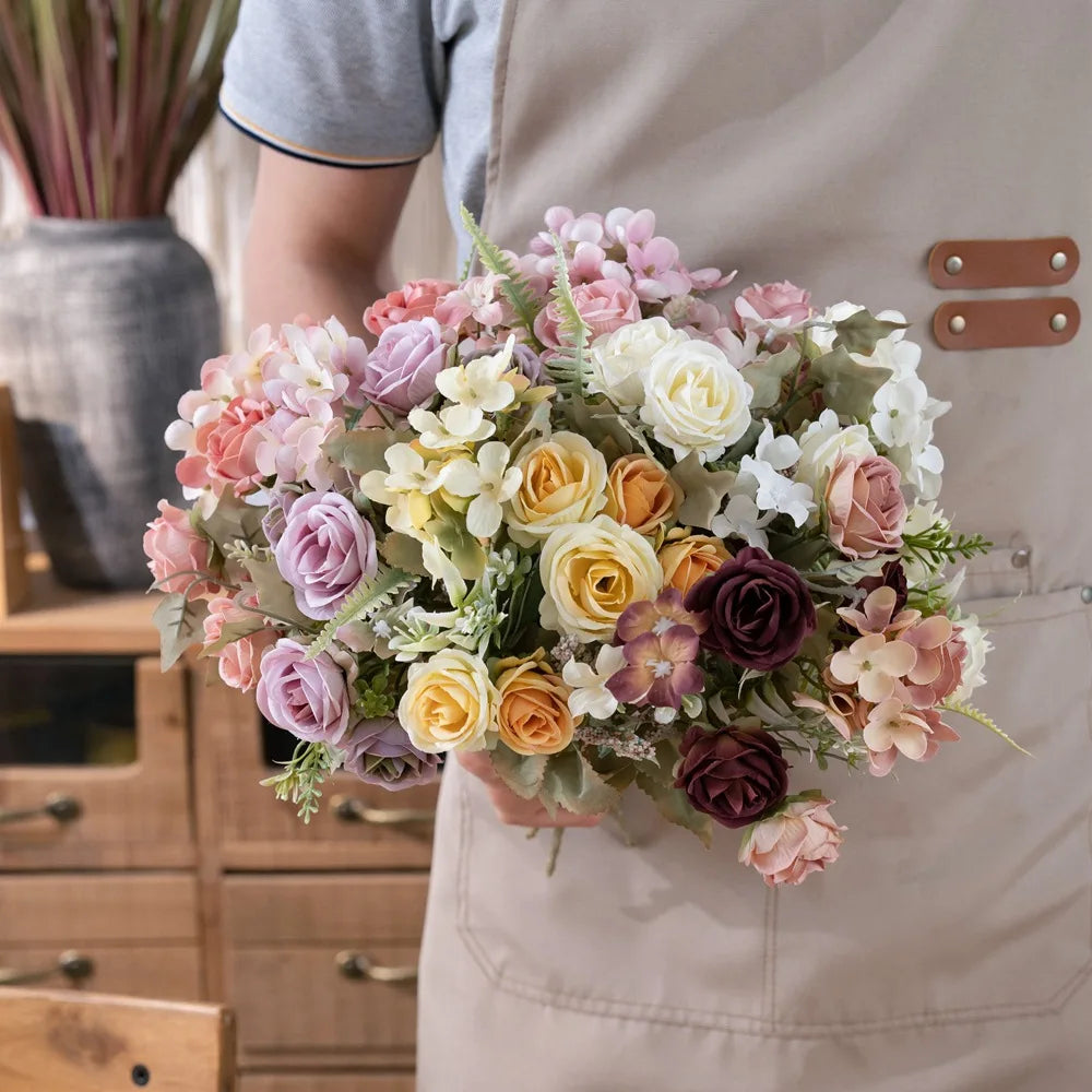 bouquet fleurs artificielles roses soie intérieur mariage anniversaire baby shower naturel rustique