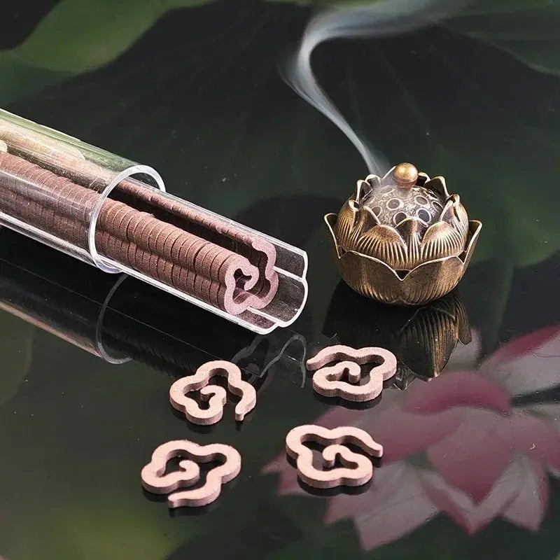 bougies encens bronze noir lotus artisanal vintage fleur motif floral boîte rangement pince métal