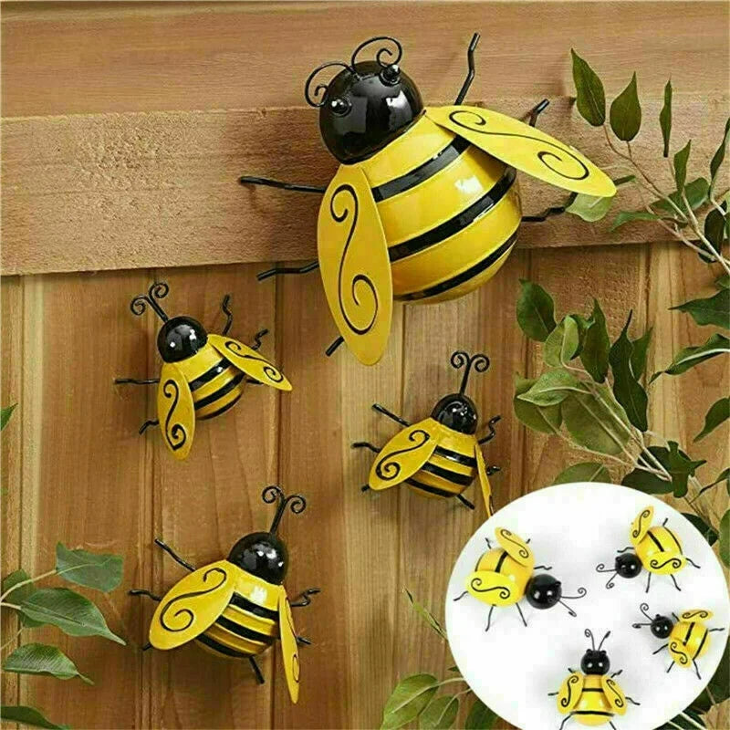 figurines abeilles métal jaune noir artisanal accent mur décoration moderneintérieur jardin ornementalleyes antennes vintage