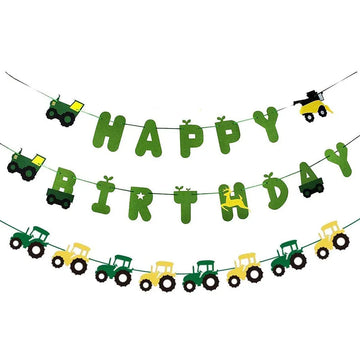 guirlande anniversaire tracteur vert jaune motif ferme lettres happy birthday décoration fête enfant agricole