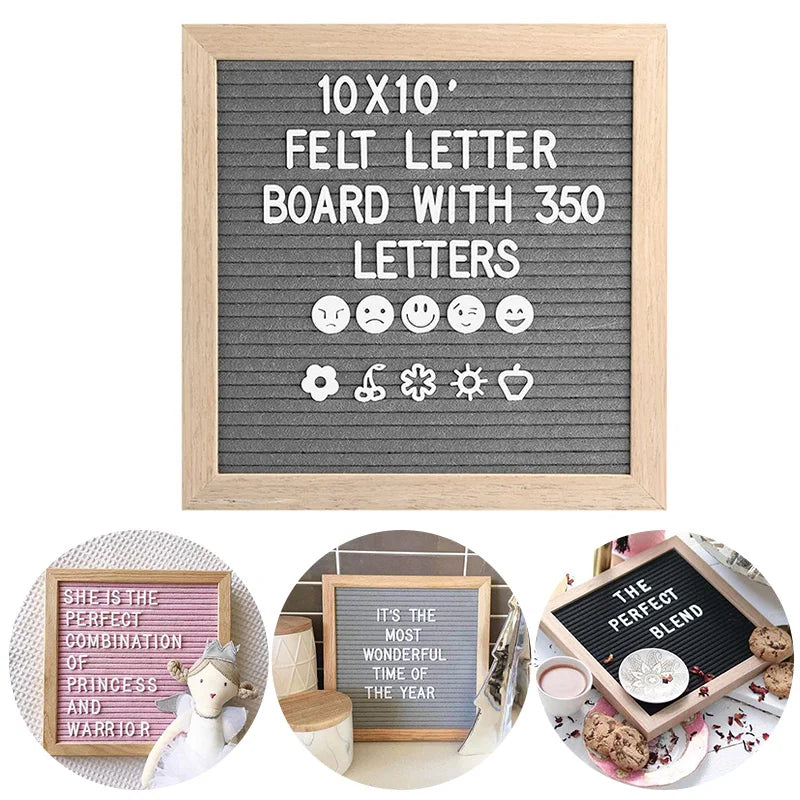 tableau lettres feutre gris bois clair moderne minimaliste support mural intégré alphabet deco chambre