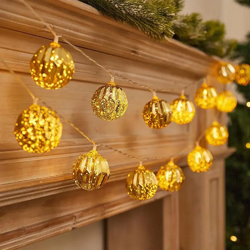 guirlande lumineuse boules noel rouge vert doré brillant strass festive extérieure intérieure 3v usb