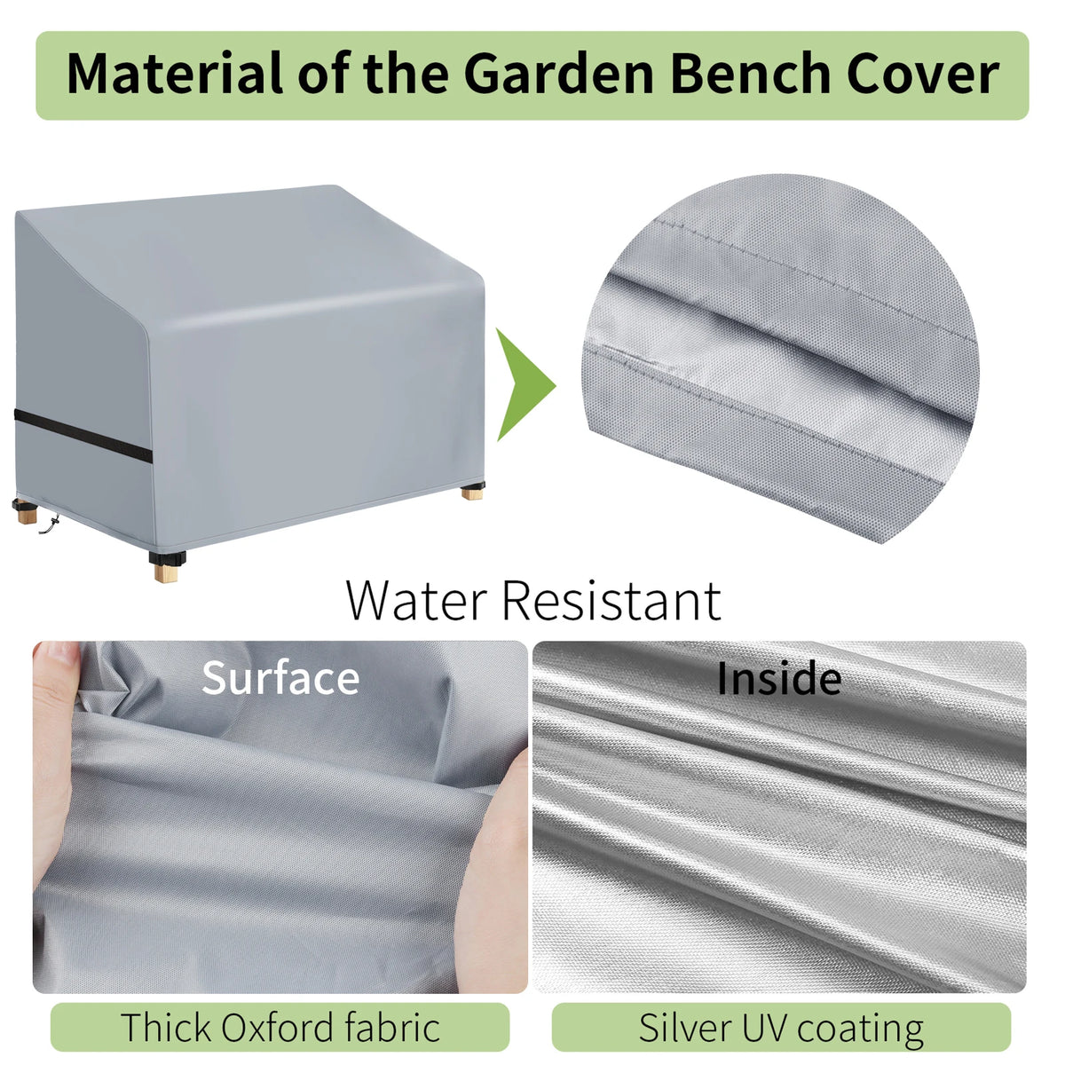 housse banc jardin gris moderne imprimé gouttes d'eau velcro drawstring buckles protection extérieure