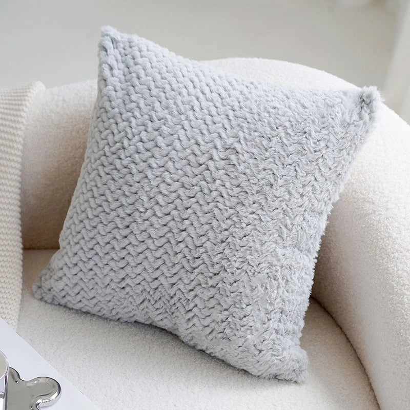 coussin peluche gris moderne 45x45cm simple motif géométrique décoration intérieure farmhouse