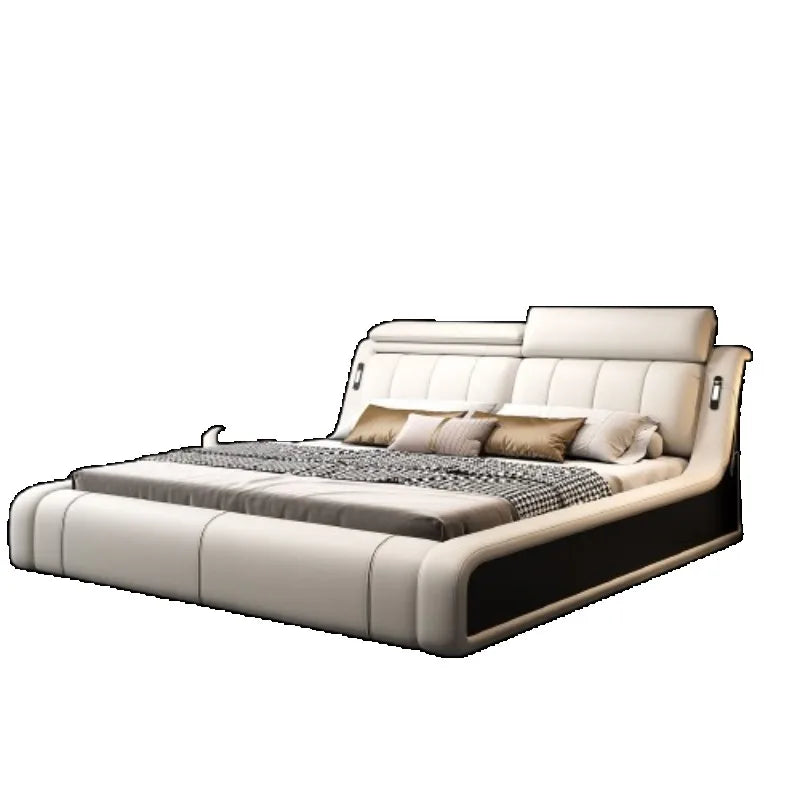 lit double rangement intégré tête lit capitonnée moderne luxueux cuir texturé