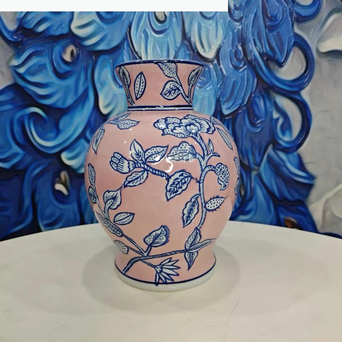 vase orange rose vert jaune fleurs bleues classique décoration maison hydroponique arrangement fleurs
