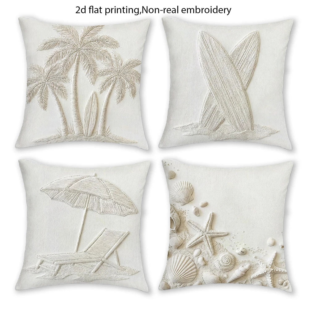 coussins carrés blancs motifs 3d plage moderne respectueux environnement 45x45cm