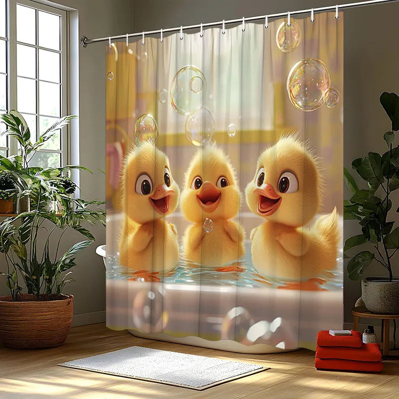 rideau douche canards mignons jaune blanc vert pastel opacité métalliques 180cm 200cm