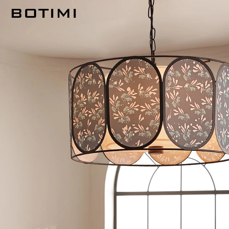 suspension lumineuse moderne pendentif tissu fleurs noir gris beige vert rose