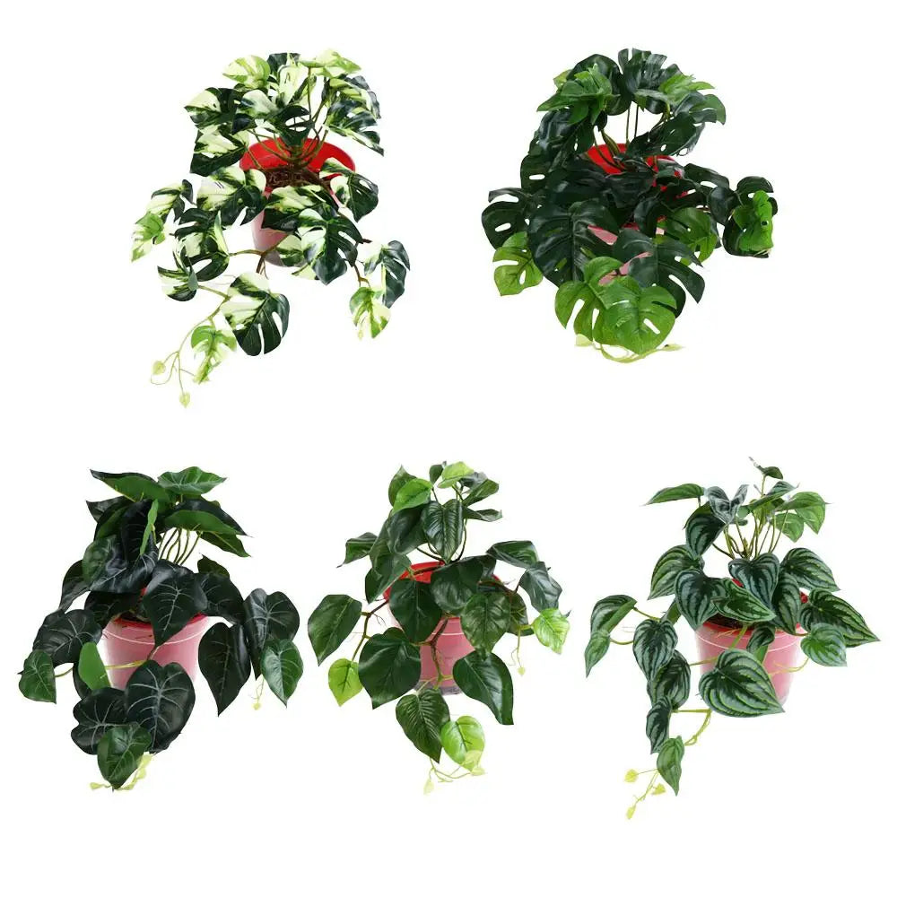 plante artificielle feuilles vertes moderne pot rouge extérieur intérieur décoration