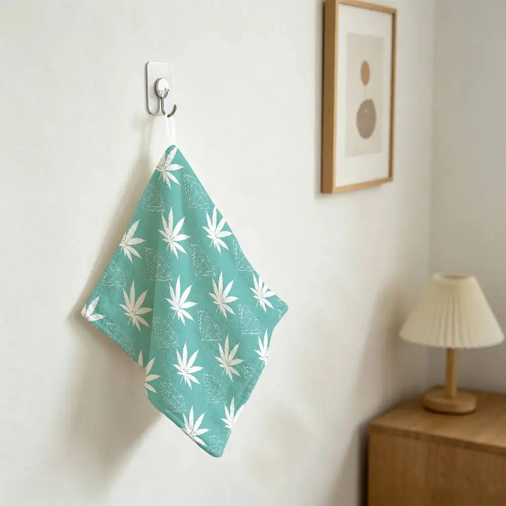 serviette toilette vert motif floral moderne crochets salle bain cuisine 25x30cm