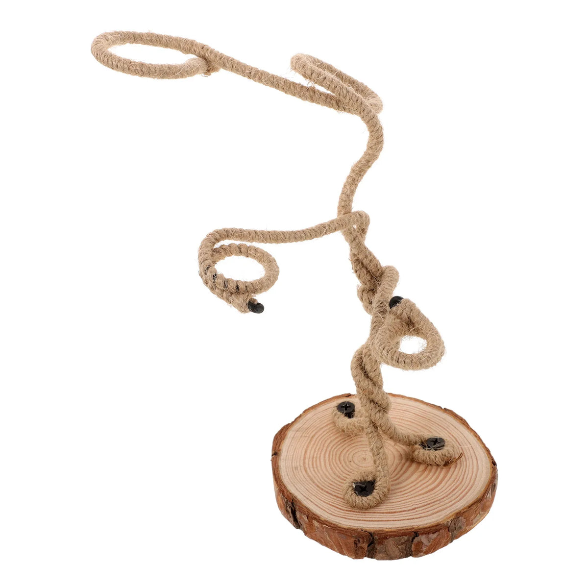 support plantes suspendues bohème rustique corde tressée base bois diamètre 9cm hauteur 30cm fixations