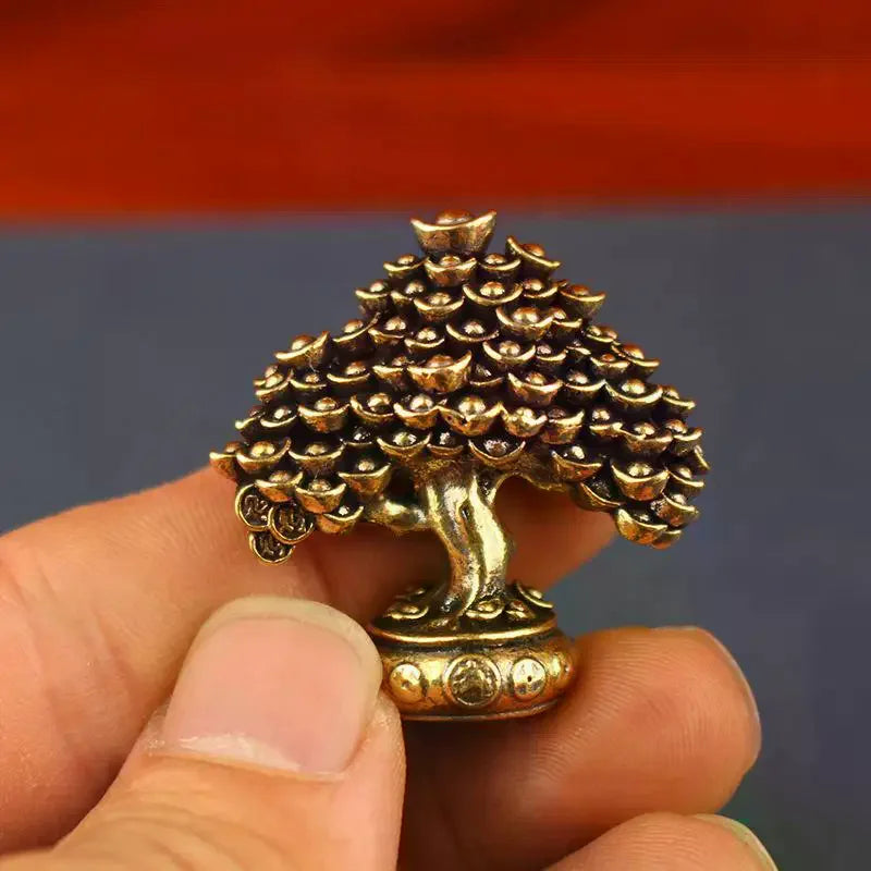statues arbre bronze doré motifs gravés asiatique traditionnel