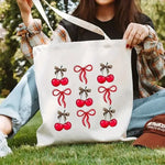 sac main toile blanche cerises rubans have good day moderne casual doux imprimé seul