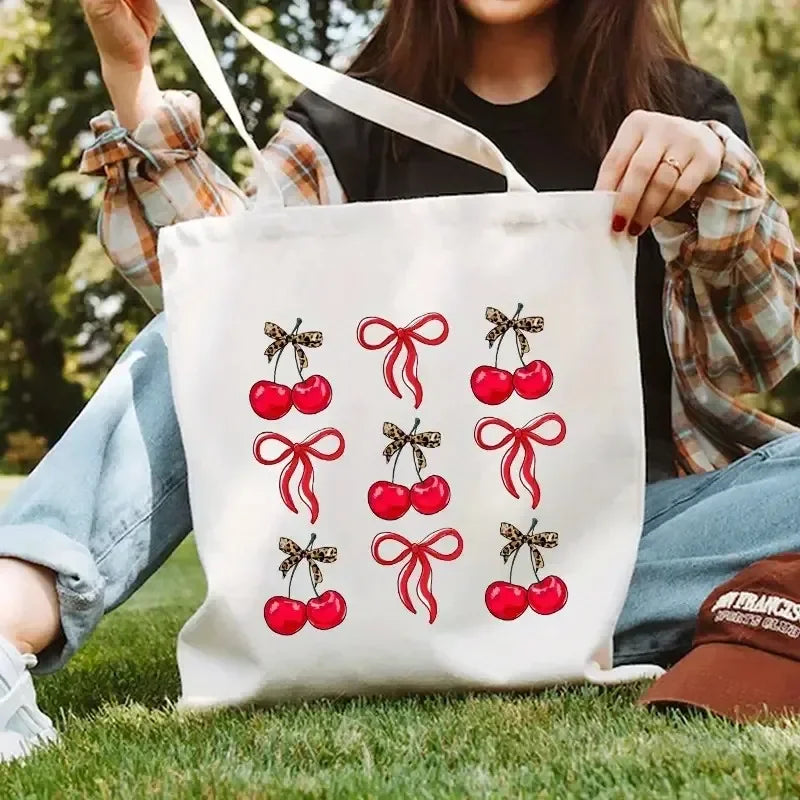 sac main toile blanche cerises rubans have good day moderne casual doux imprimé seul