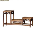 présentoir bois sculpté banc traditionnel marron foncé classique meuble rétro décoration maison figurines plantes