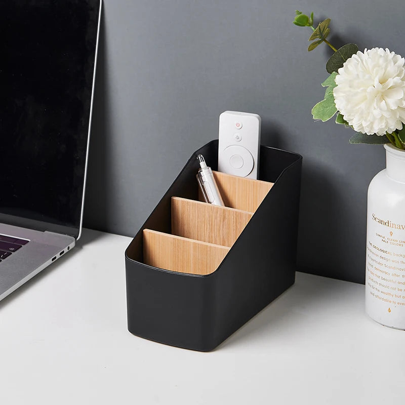 boîte rangement noir blanc bambou minimaliste compartiments marchestylo télécommande câbles