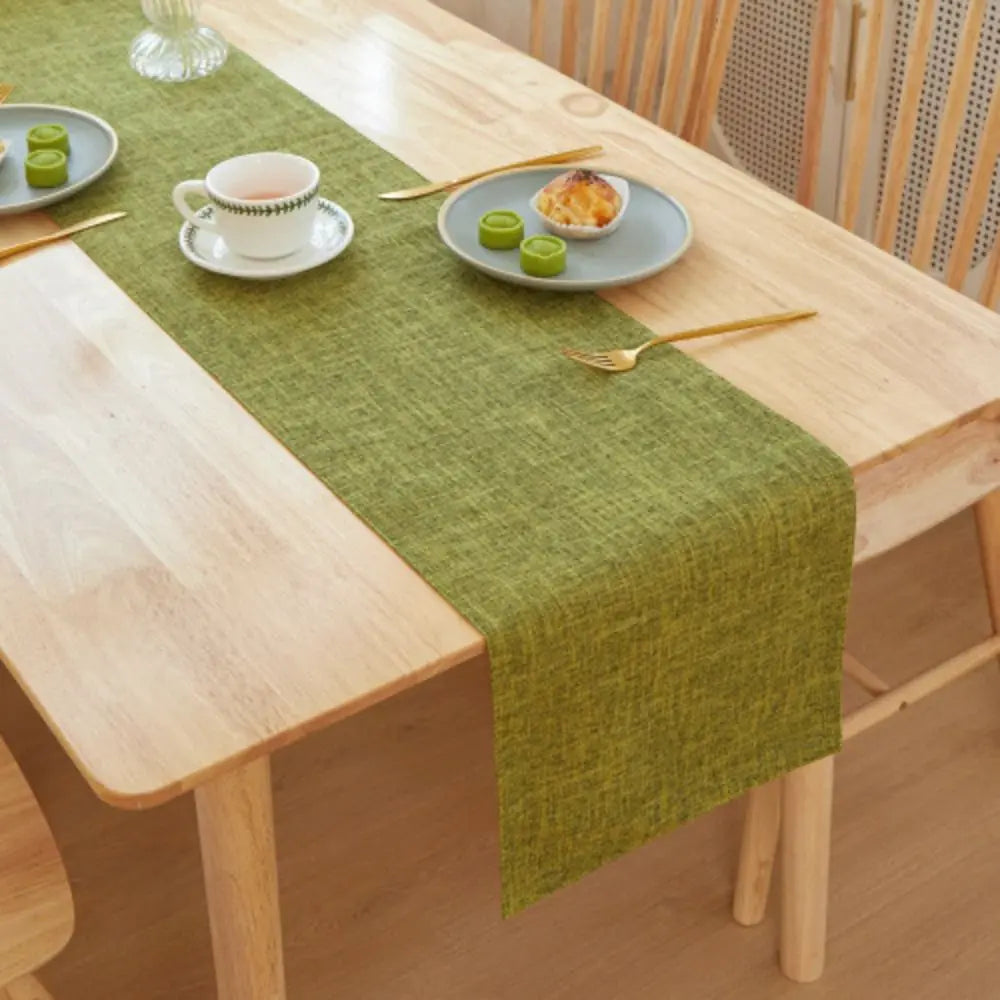 nappe lin texturée gris rouge bleu vert orange moderne décoration intérieure table assiettes thé